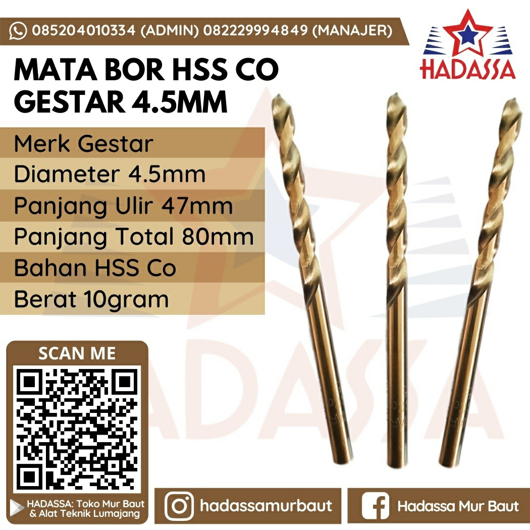 Mata Bor HSS Co Gestar 4koma5mm