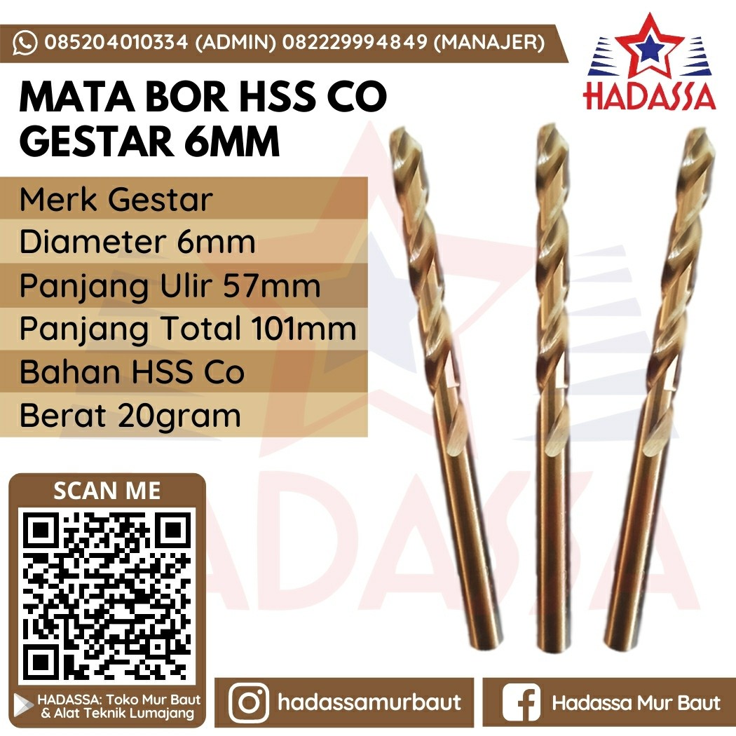 Mata Bor HSS Co Gestar 6mm