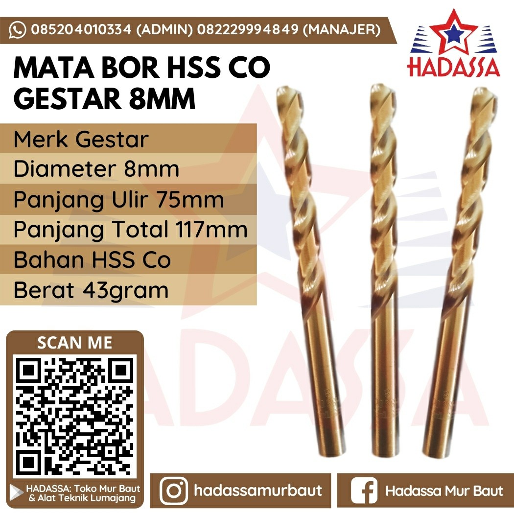 Mata Bor HSS Co Gestar 8mm