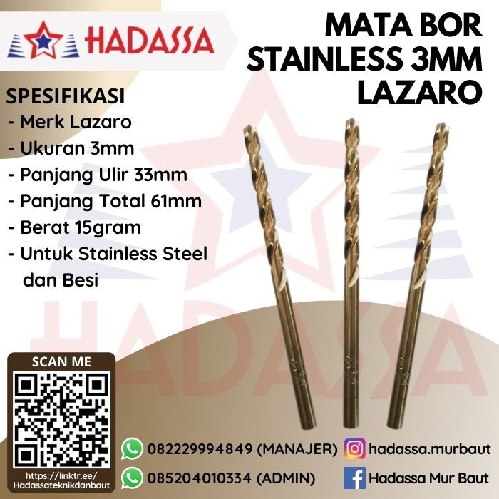 Mata Bor Stainless 3mm Lazaro