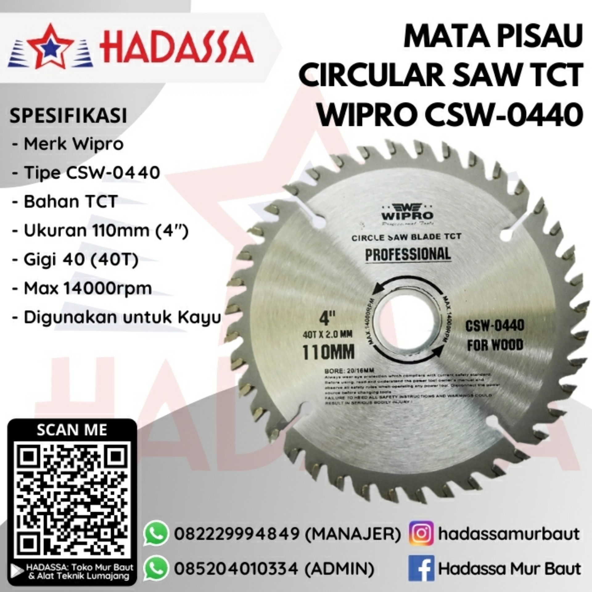 Mata Pisau Circular Saw TCT Wipro CSW-0440