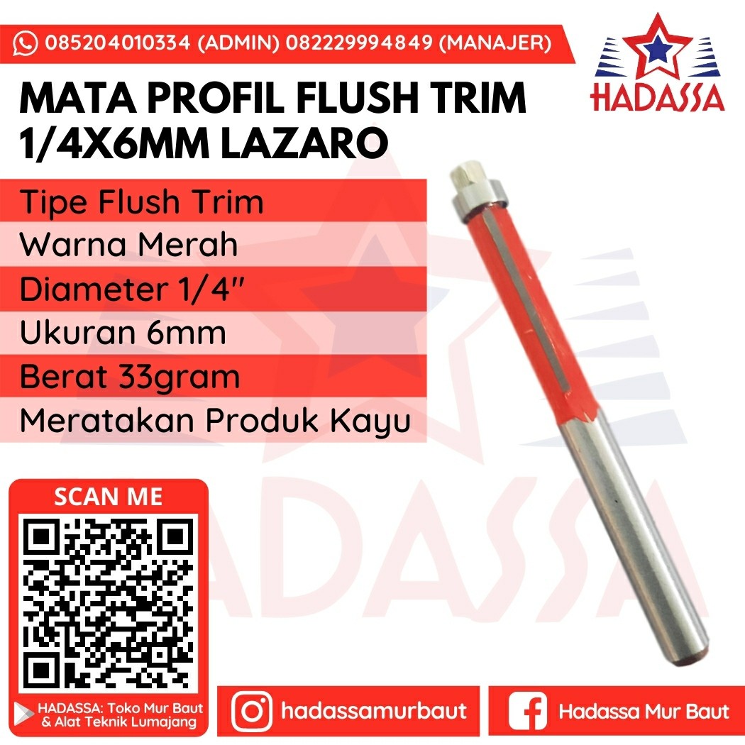 Mata Profil Flush Trim 1per4X6mm Lazaro