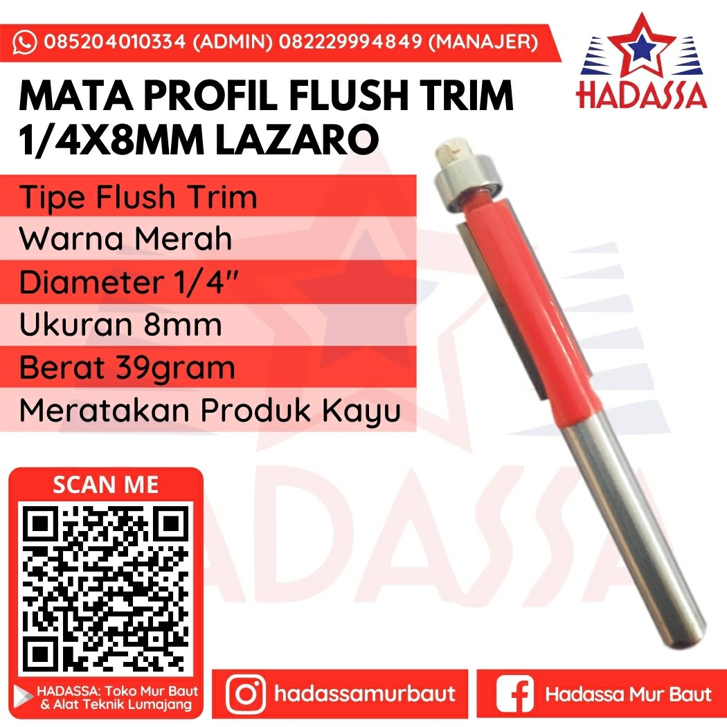 Mata Profil Flush Trim 1per4X8mm Lazaro