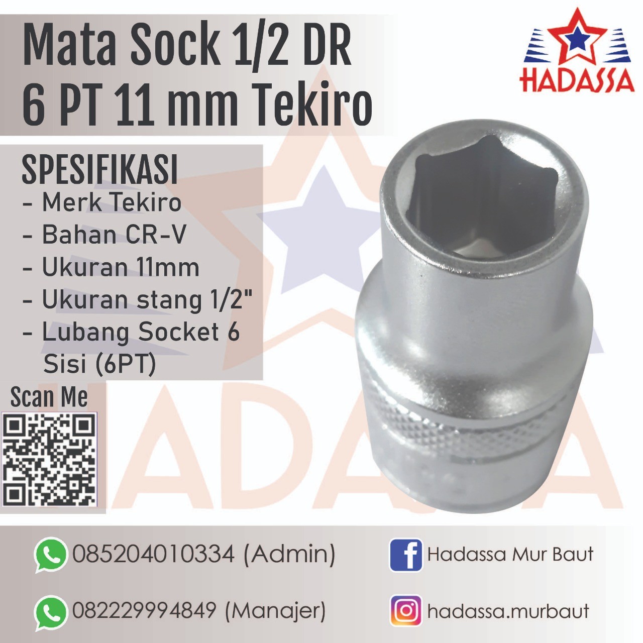 Mata Sock 6 DR 12 PT 11 mm Tekiro