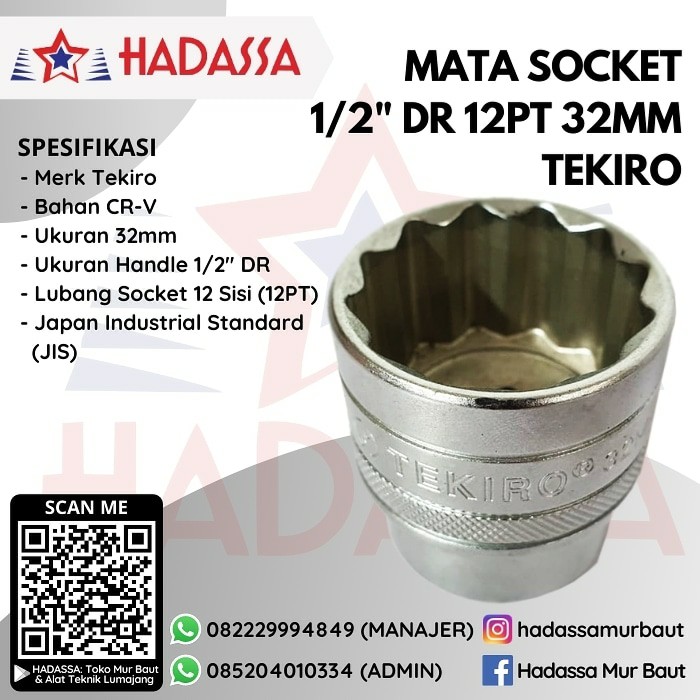 Mata Socket 1per2 Inci DR 12PT 32mm Tekiro