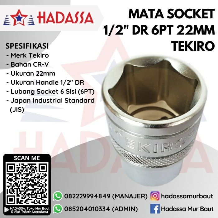 Mata Socket 1per2 Inci DR 6PT 22mm Tekiro