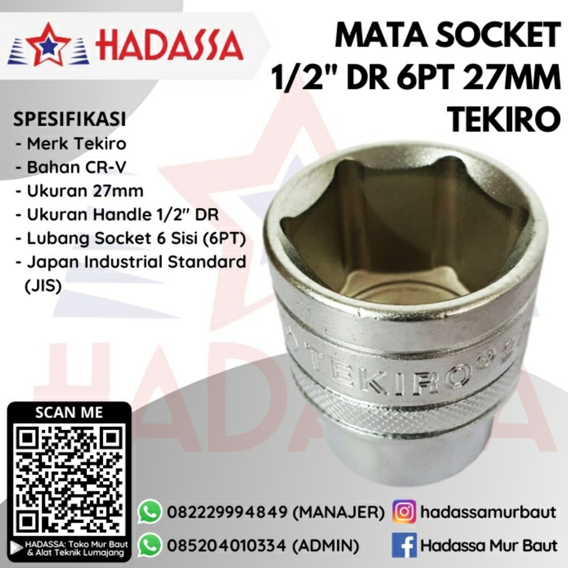 Mata Socket 1per2 Inci DR 6PT 27mm Tekiro