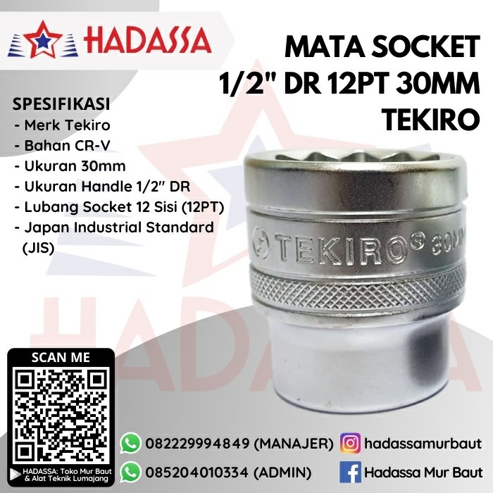 Mata Socket 1per2 Inci DR 12PT 30mm Tekiro