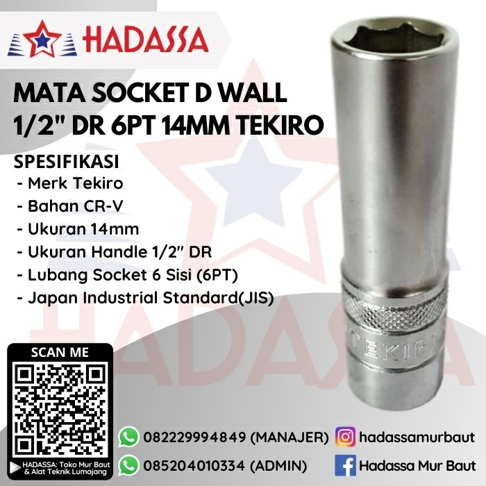 Mata Socket D Wall 1per2 Inci DR 6PT 14mm Tekiro