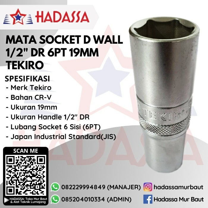 Mata Socket D Wall 1per2 Inci DR 6PT 19mm Tekiro