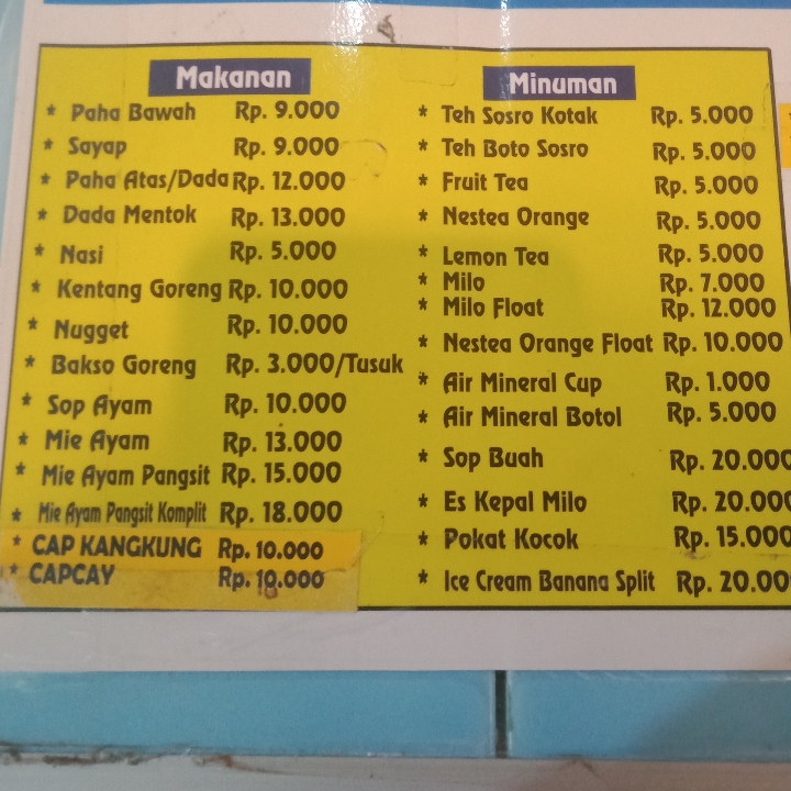 Menu Non Paket