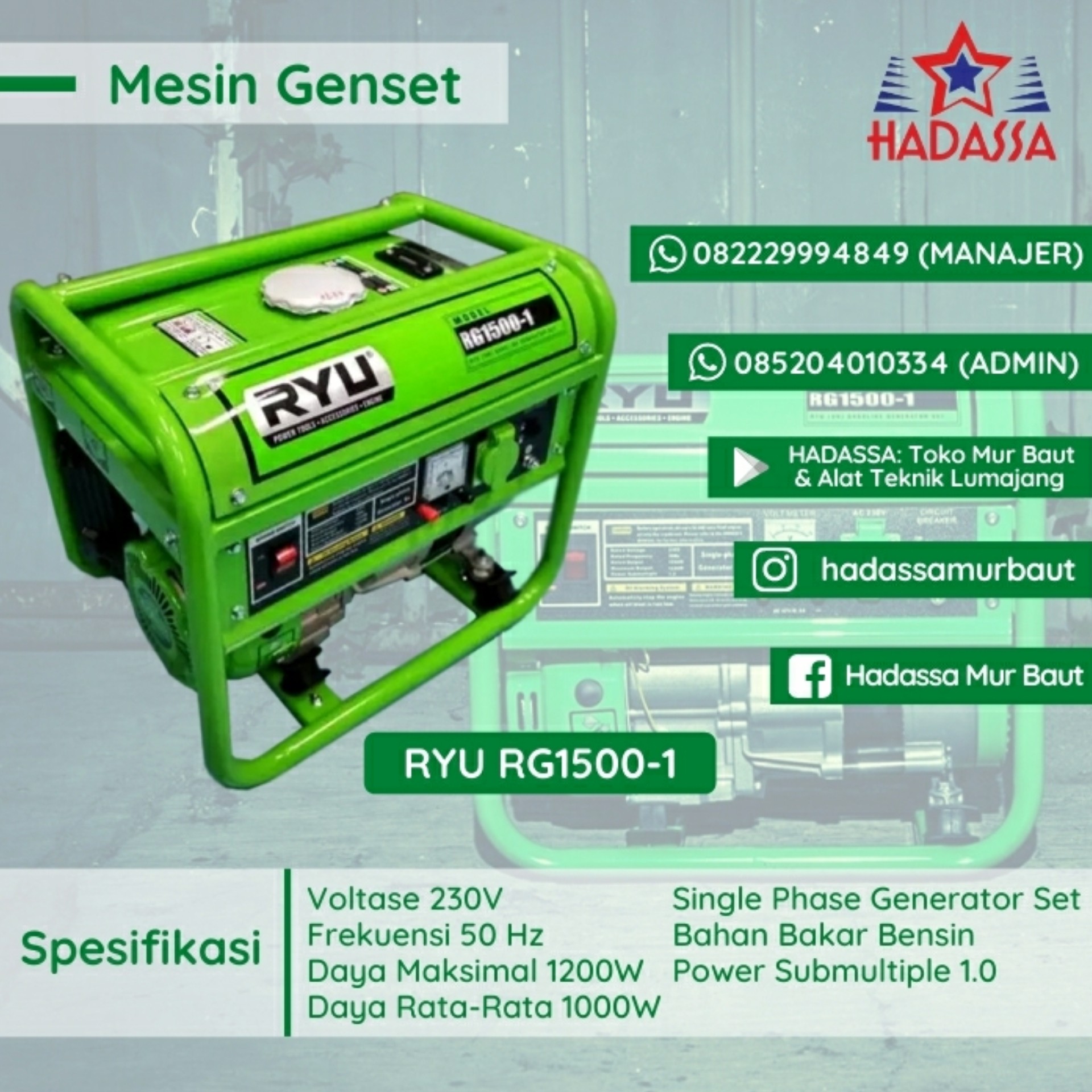 Mesin Genset Ryu RG1500-1