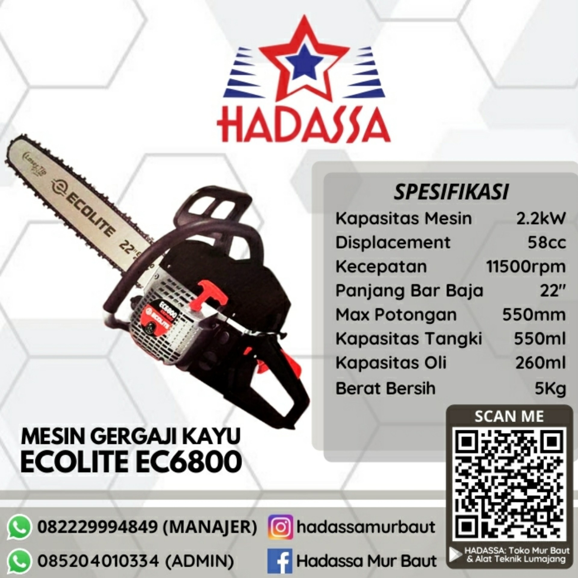 Mesin Gergaji Kayu Ecolite EC6800