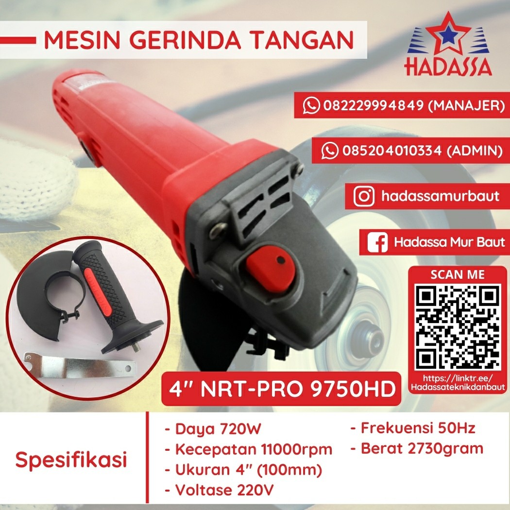 Mesin Gerinda Tangan 4 Inci NRT-PRO 9750HD