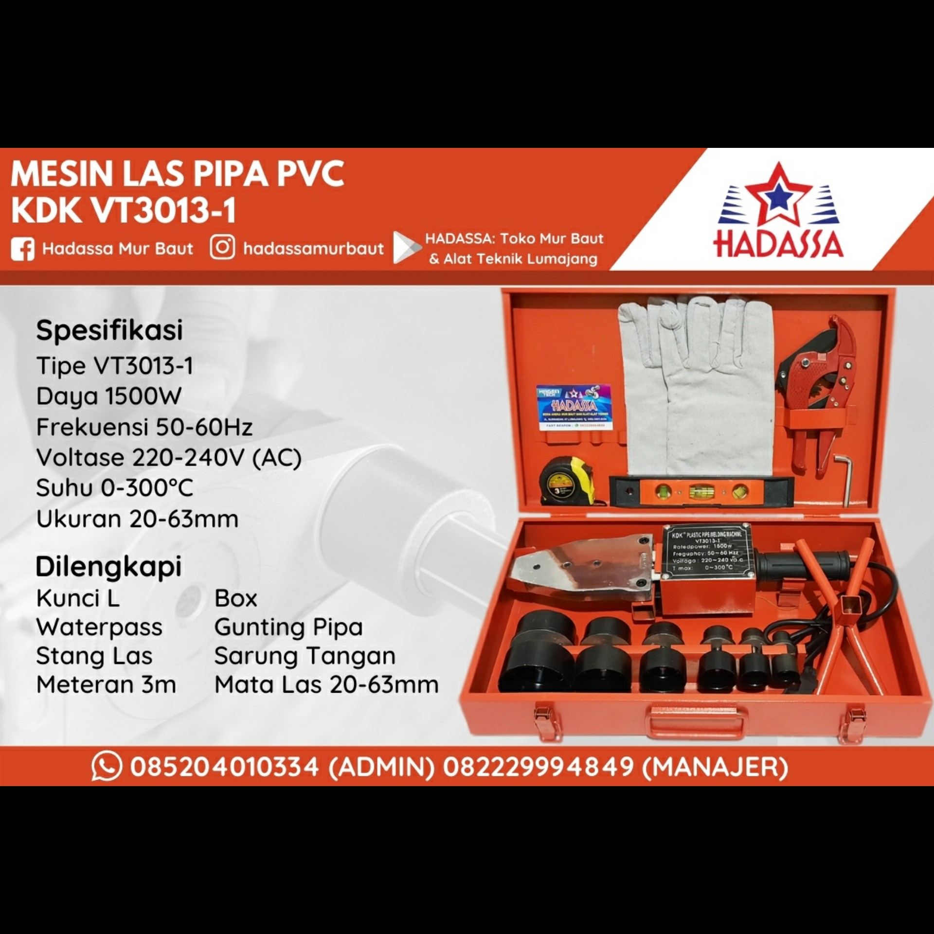 Mesin Las Pipa PVC KDK VT3013-1