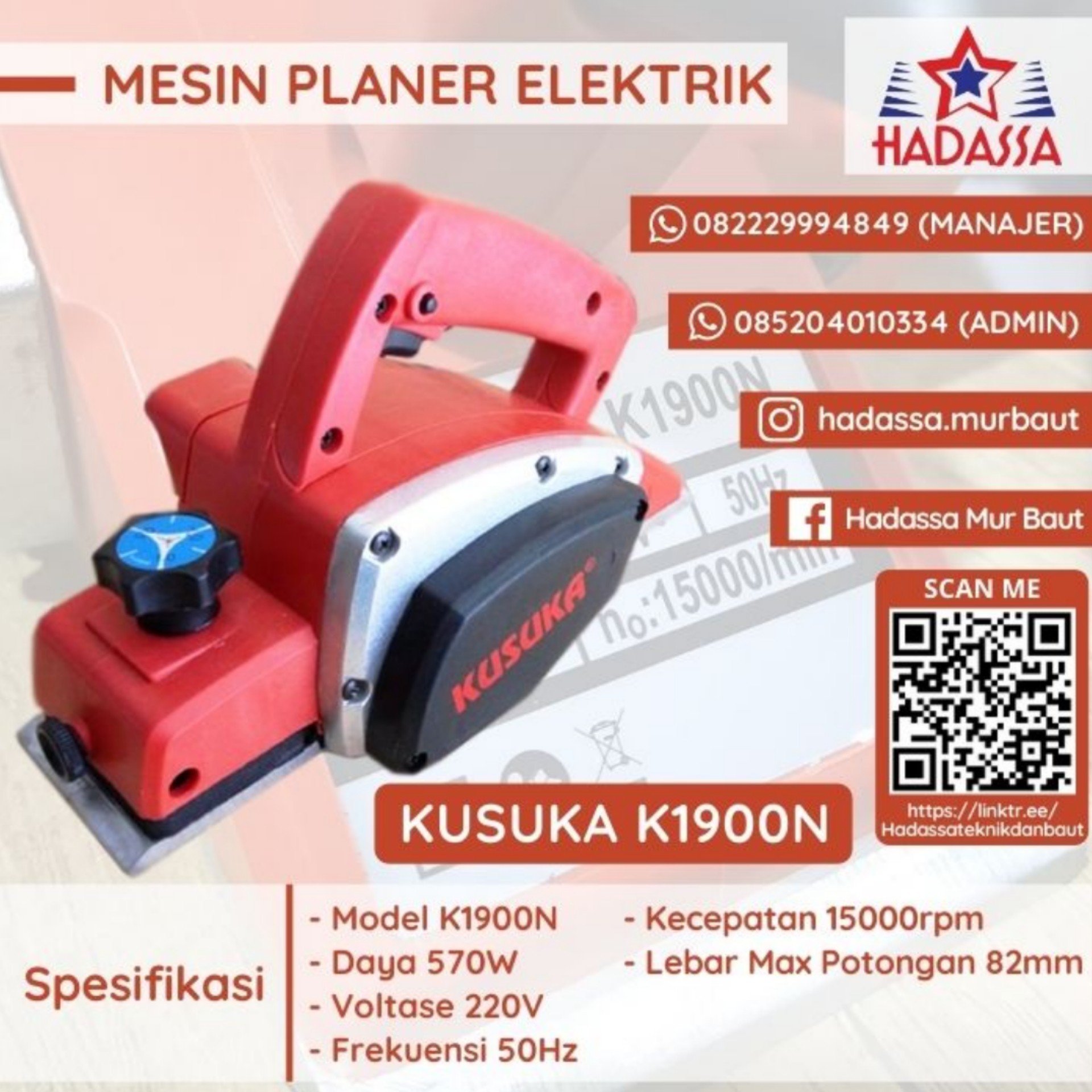 Mesin Planer Elektrik Kusuka K1900N