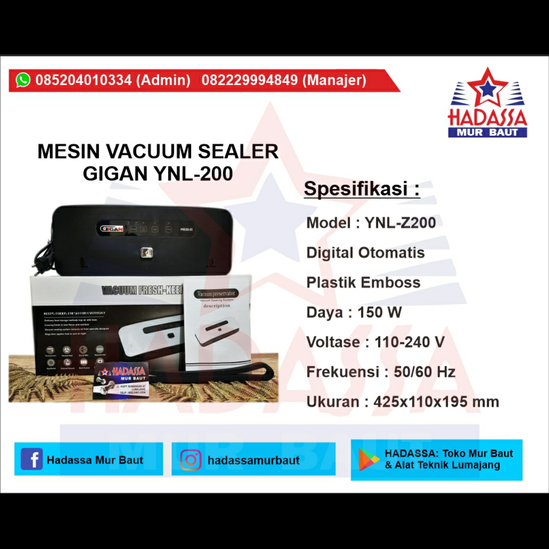 Mesin Vacuum Sealer Gigan YNL-Z200