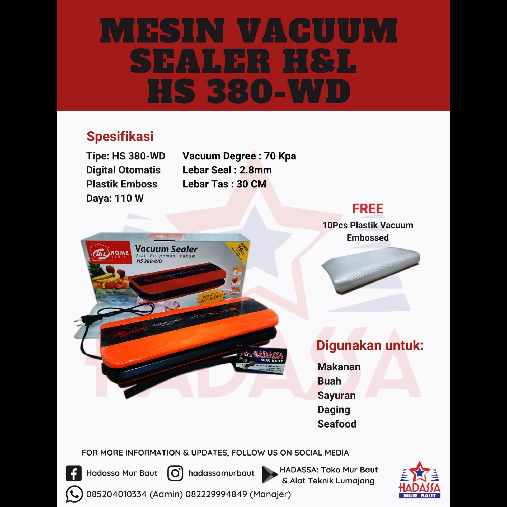 Mesin Vacuum Sealer HnL HS380-WD