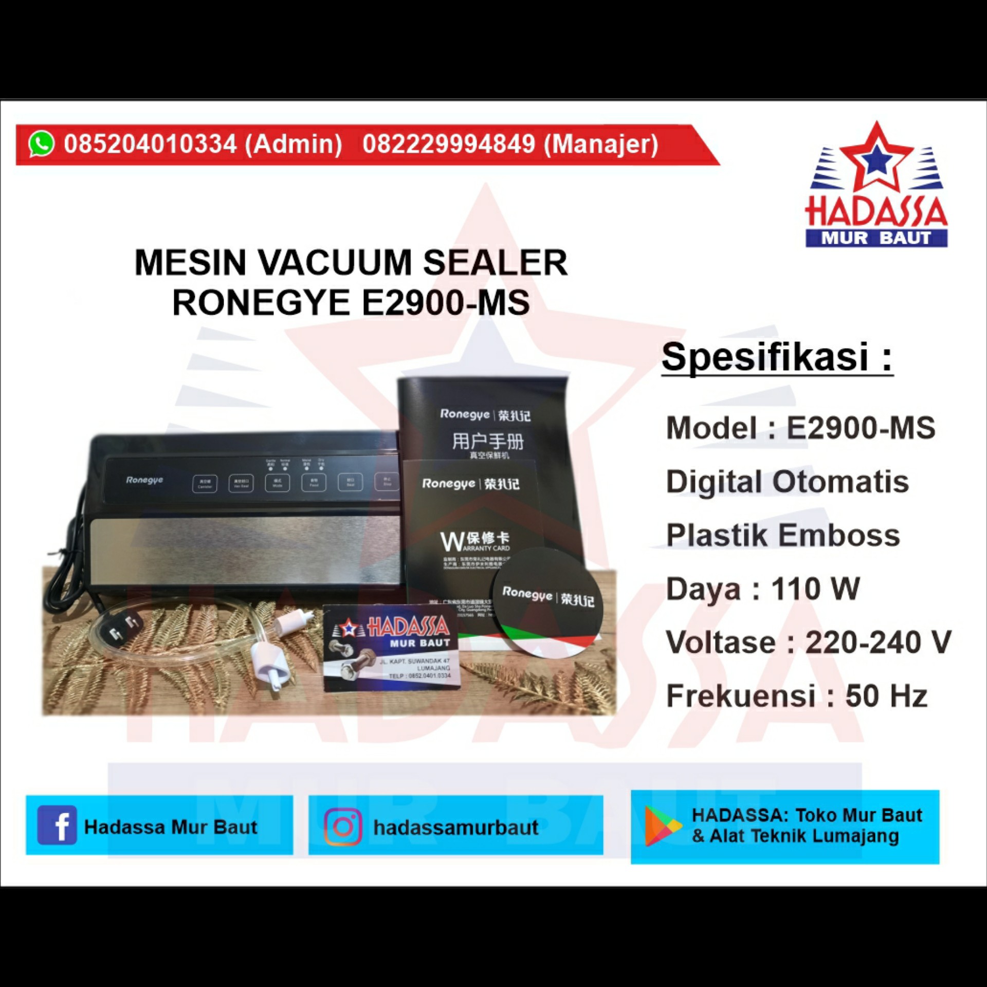 Mesin Vacuum Sealer Ronegye E2900-MS