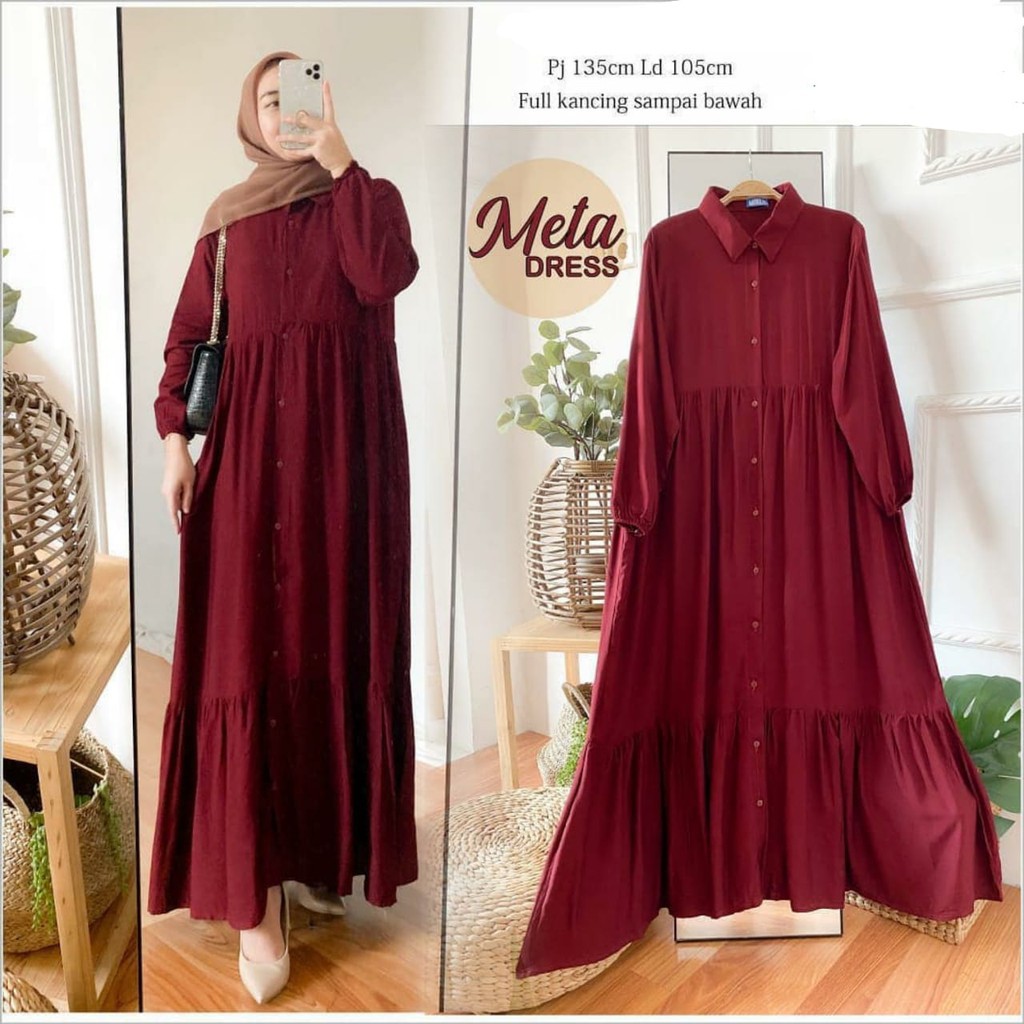 Meta Dress  Gamis Remaja Polos  Bahan WollyCrepe Super Lembut 3