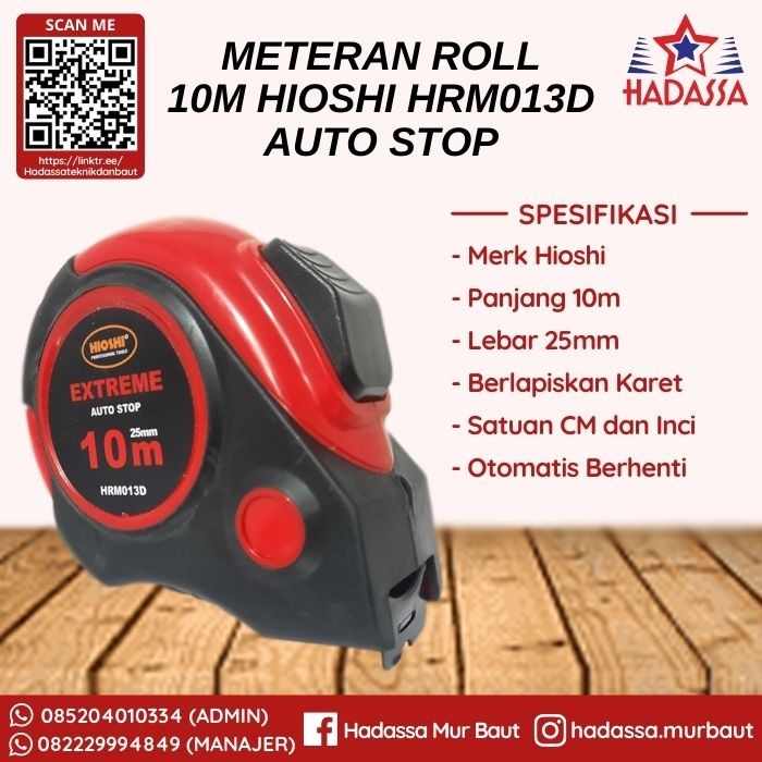 Meteran Roll 10m Hioshi HRM013D Auto Stop