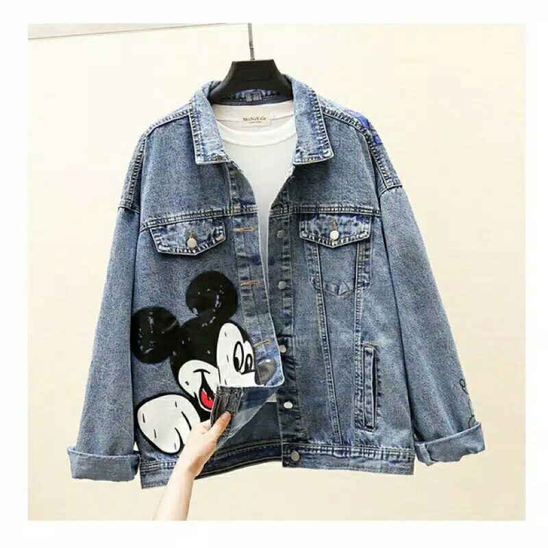 Miki Jaket  jaket jeans  jaket mickey  pakaian wanita  atasan terl