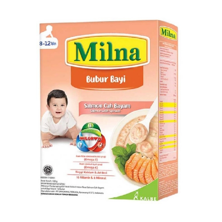 Milna Bubur Bayi 8 to 12 Bulan Salmon Cah Bayam 120 g - Sereal