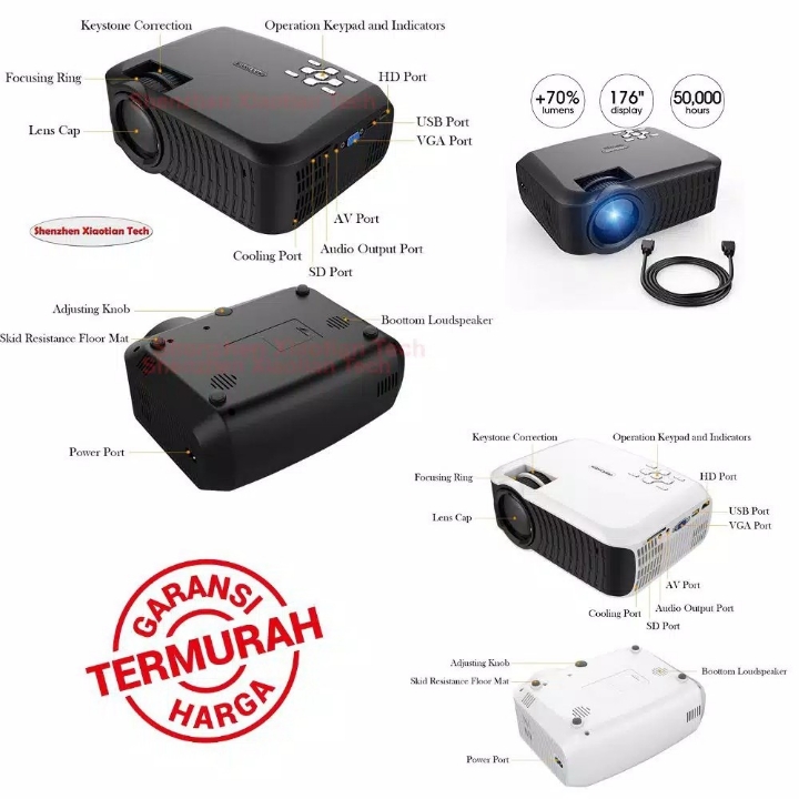 Mini Projector New Gen Proyektor DB POWER T22 Ansi 2000 Lumens Support