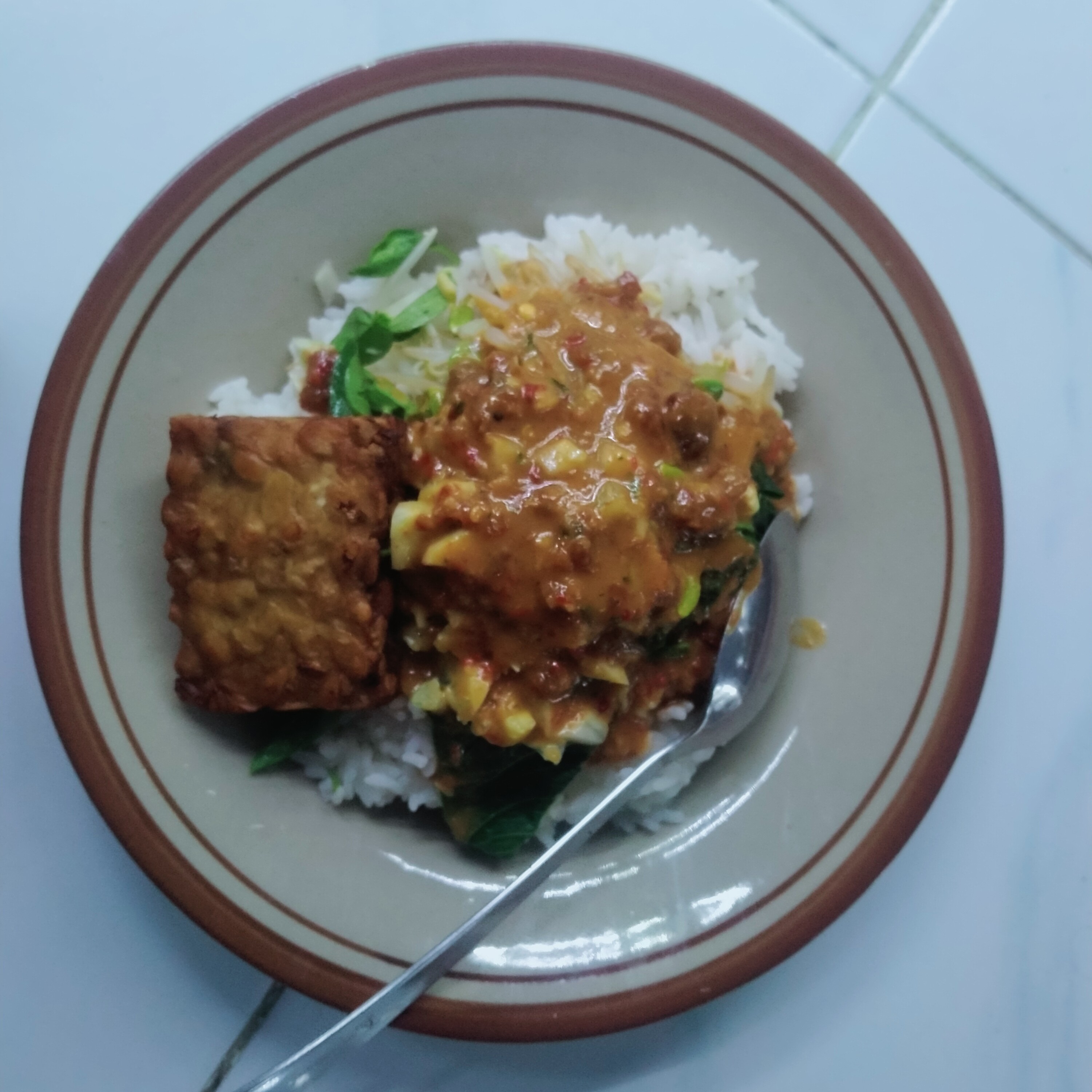 Nasi Pecel Lauk Tempe Anget