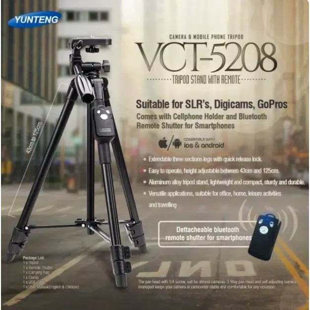 Tripod YUNTENG VCT-5208 Bluetooth Remote Controller For Camera DSLR  5