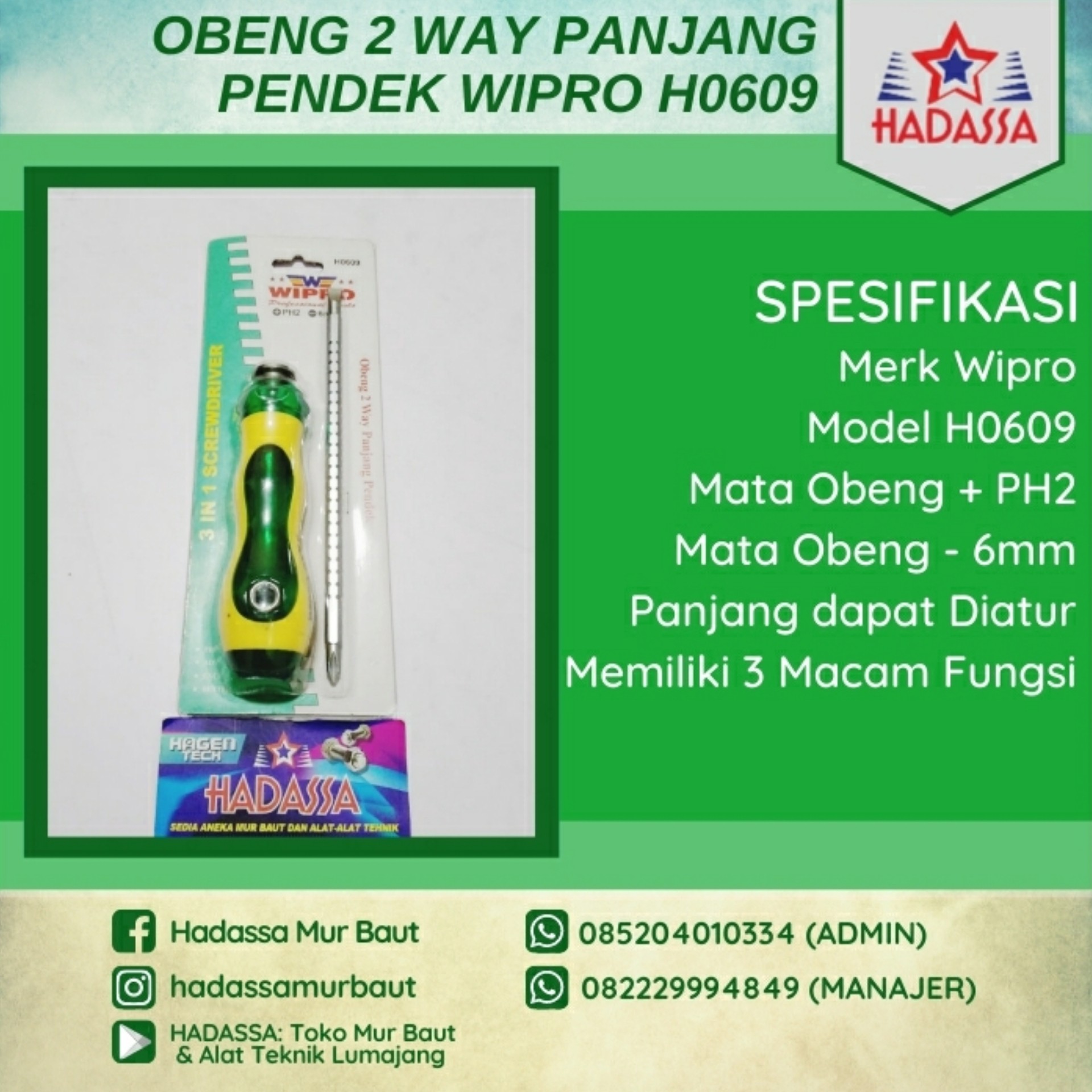 Obeng 2 Way Panjang Pendek Wipro H0609