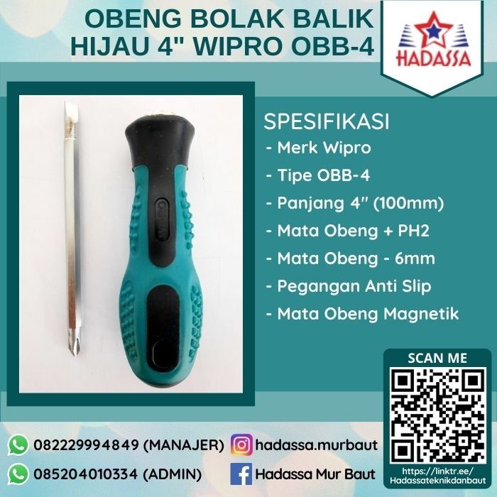 Obeng Bolak Balik Hijau 4Inci Wipro OBB-4