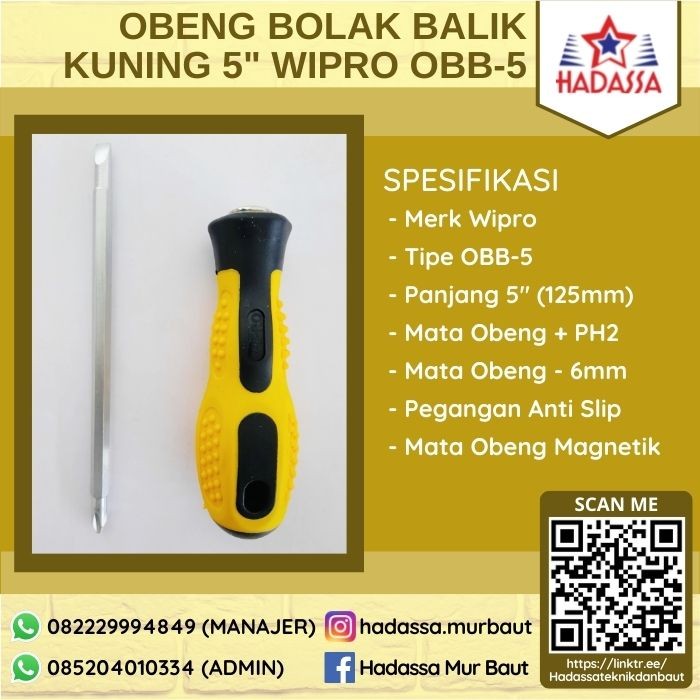 Obeng Bolak Balik Kuning 5 Inci Wipro OBB-5