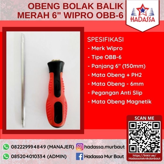 Obeng Bolak Balik Merah 6 Inci Wipro OBB-6