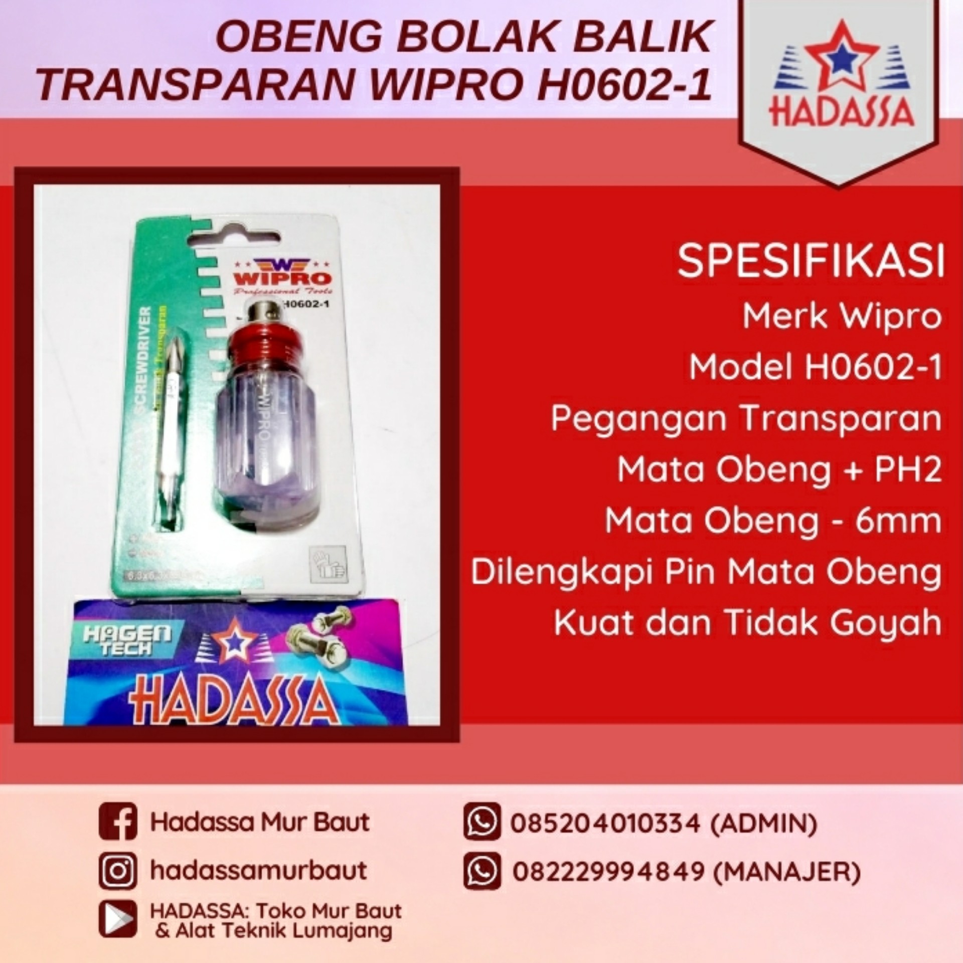 Obeng Bolak Balik Transparan Wipro H0602-1