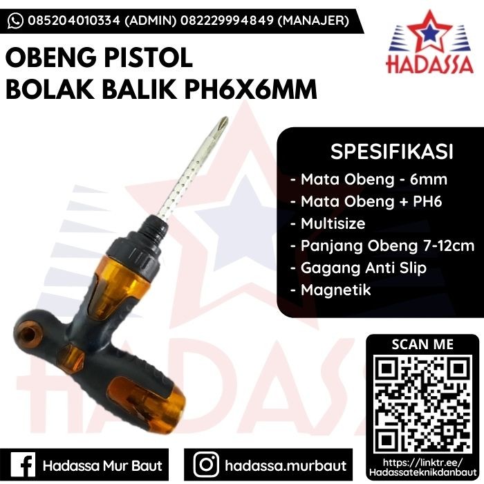 Obeng Pistol Bolak Balik PH6x6mm