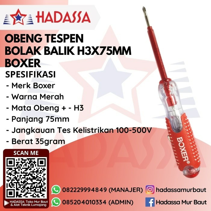 Obeng Tespen Bolak Balik H3x75mm Boxer