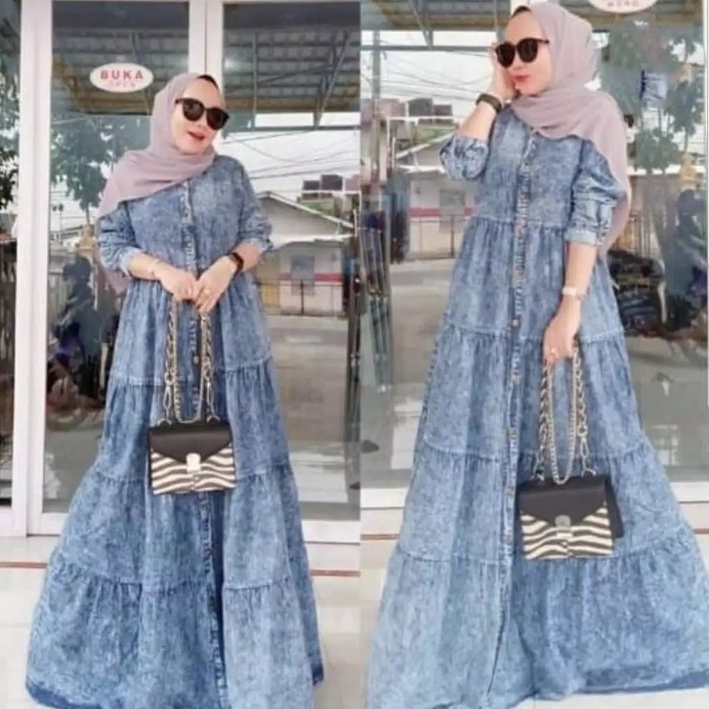 Oriza Jeans Dress  Modisa Jeans Tebal Gamis Muslim Wanita