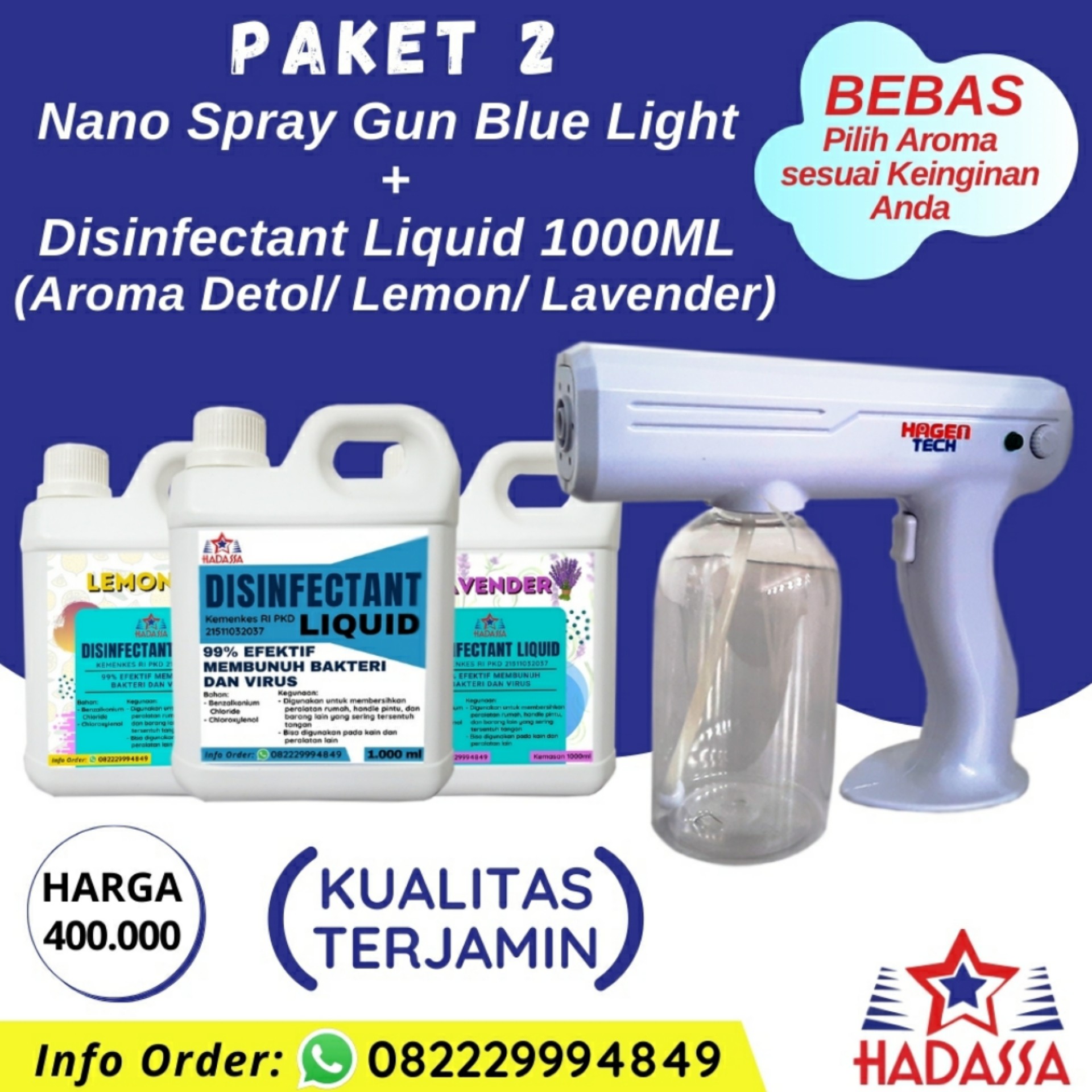 Paket Nano Spray dan Disinfektan 1L