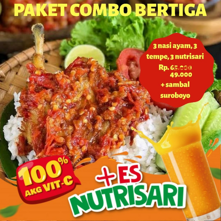 Paket Combo Bertiga Nasi Ayam Sambal Suroboyo Plus Es Nutrisari