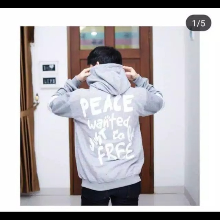 Peace zipper hoodie jaket cowok present