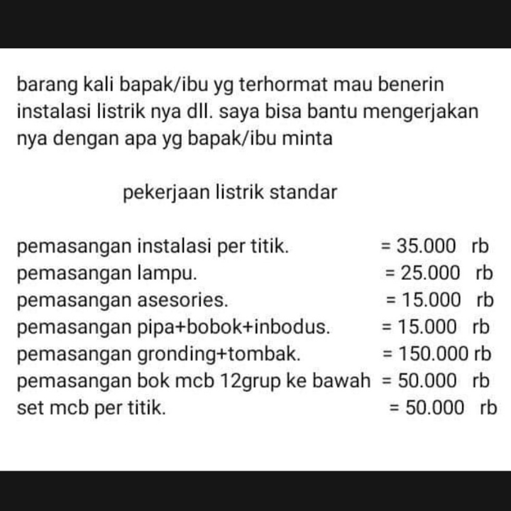 JASA PEMASANGAN PERBAIKAN LISTRIK WA 085717358078