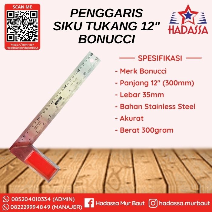 Penggaris Siku Tukang 12 Inci Bonucci