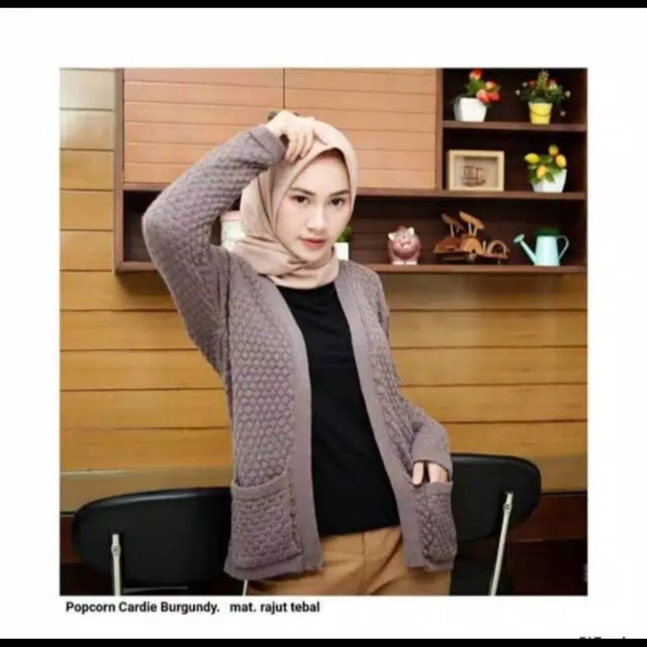 Pocket popcron knite cardy rajut wanita 2