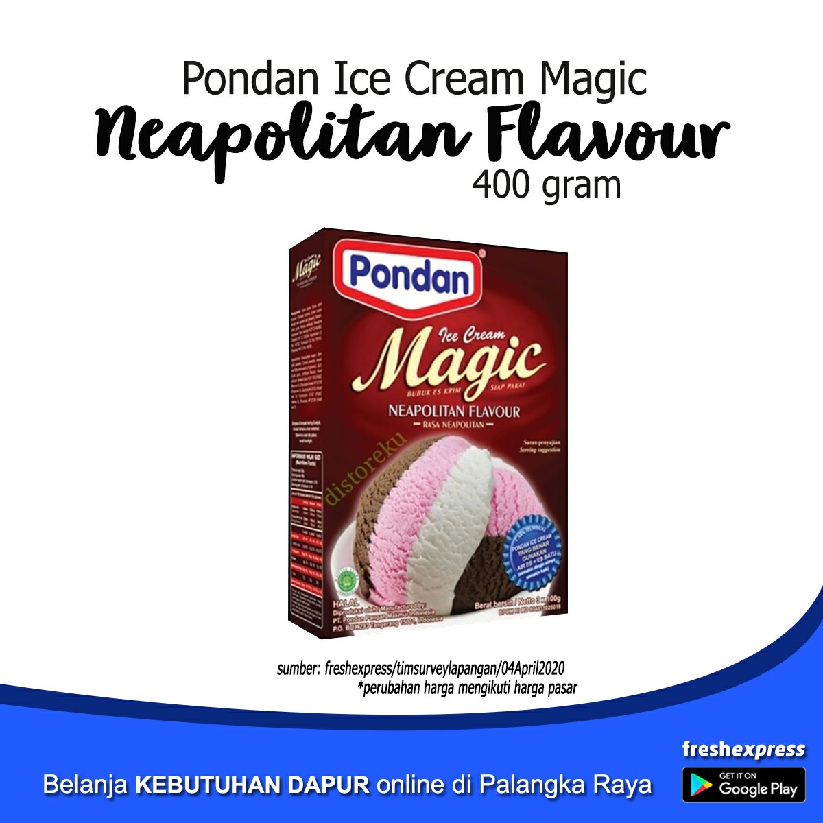 Pondan Ice Cream Magic Rasa Neapolitan Flavour 400 Gram