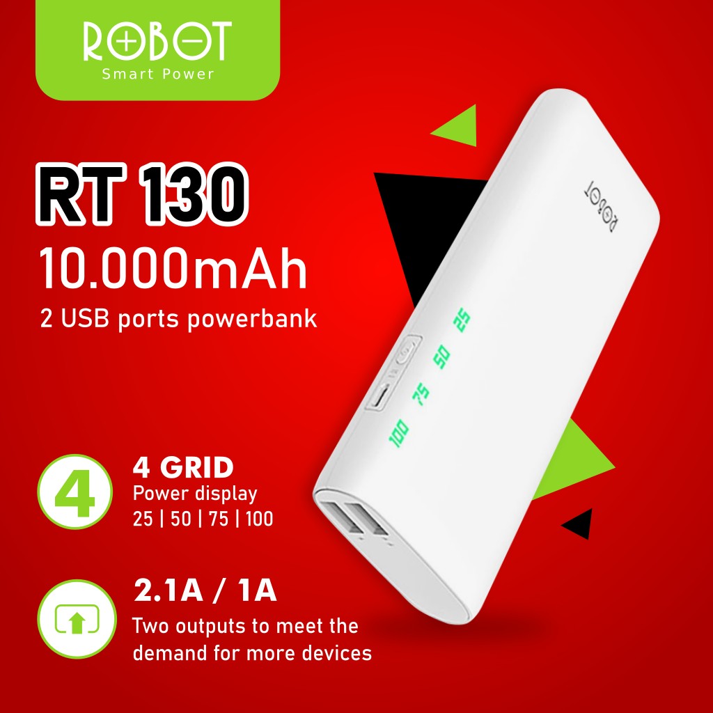 Power Bank ROBOT 10000mAh Dual Port USB