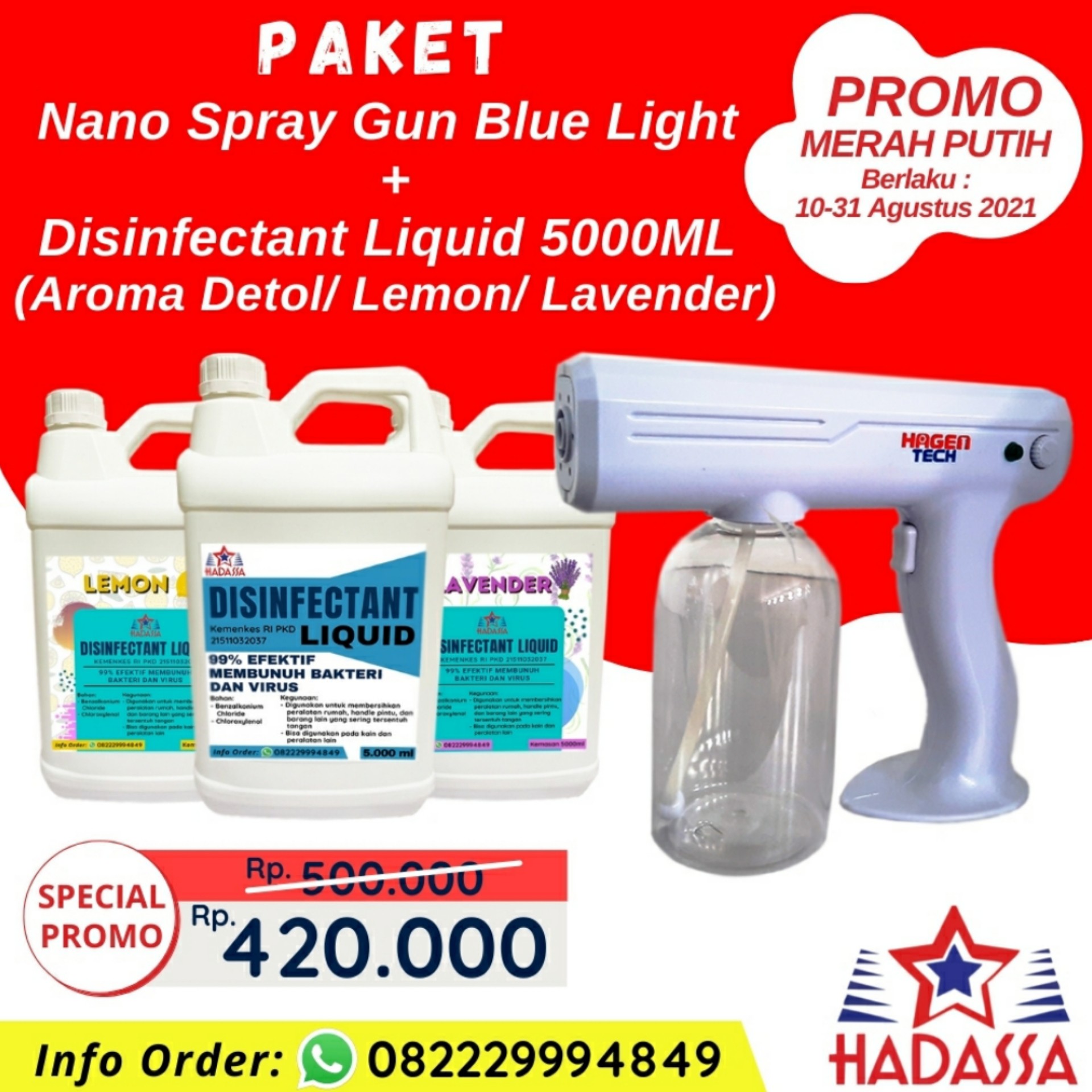 Promo Agustus Promo Merah Putih Paket Nano Spray dan Disinfektan 5L