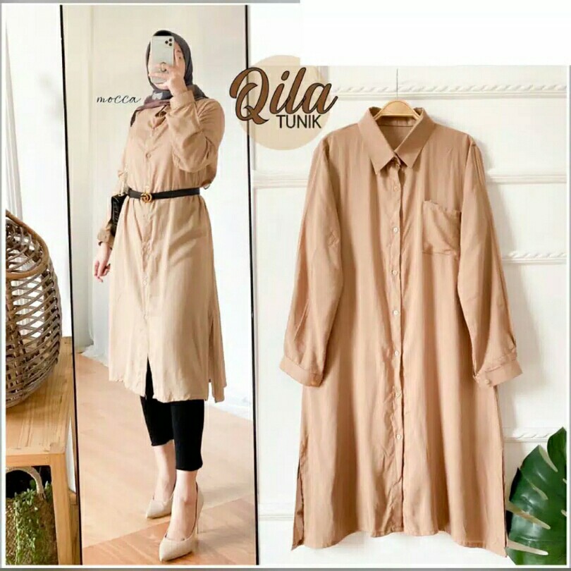 QILA TUNIK POLOS FULL KANCING BUSUI FASHION WANITA MUSLIMAH HIJAB 2