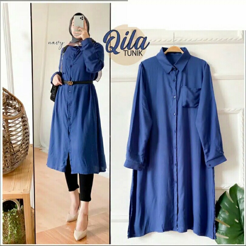 QILA TUNIK POLOS FULL KANCING BUSUI FASHION WANITA MUSLIMAH HIJAB 3