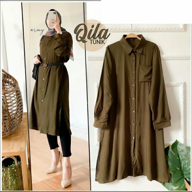 QILA TUNIK POLOS FULL KANCING BUSUI FASHION WANITA MUSLIMAH HIJAB 4